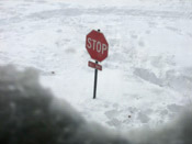 stop sign in snow storm
